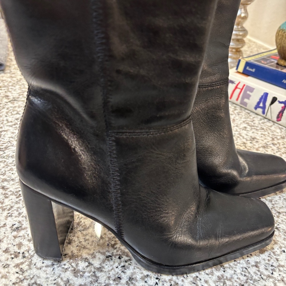 VTG Y2K 90s  Leather Upper Chunky Platform Pointed Square Toe Boots